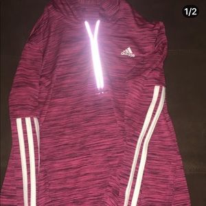 Pink quarter zip with white stripe line